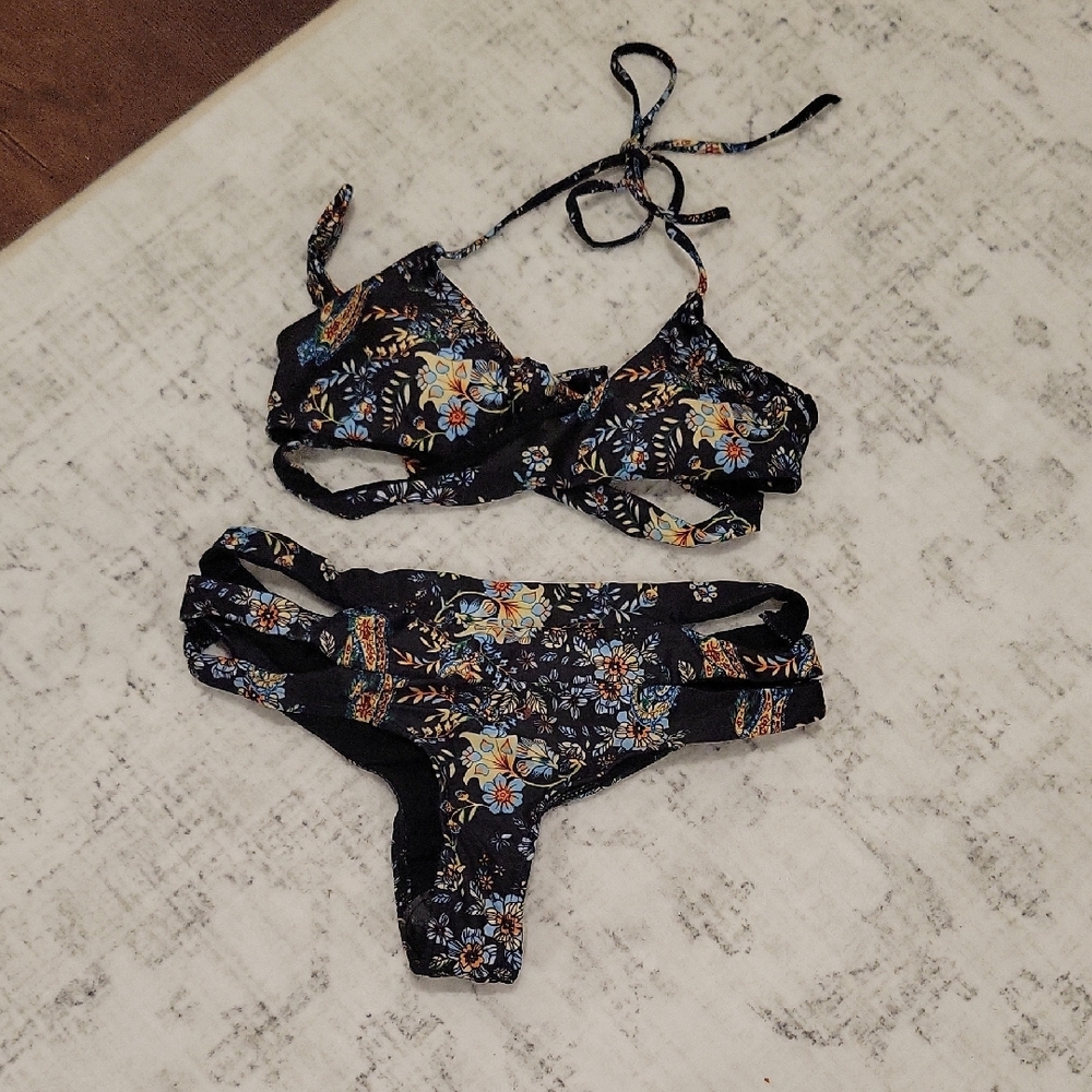 YOINS Black Floral Bikini Set